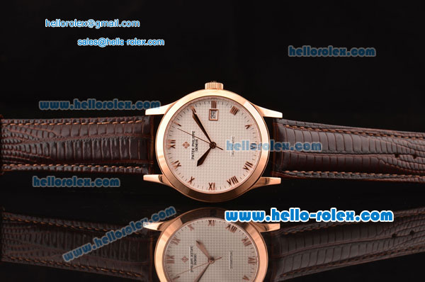 Patek Philippe Calatrava Swiss ETA 2824 Automatic Rose Gold Case with Brown Leather Strap and White Roman Markers - Click Image to Close